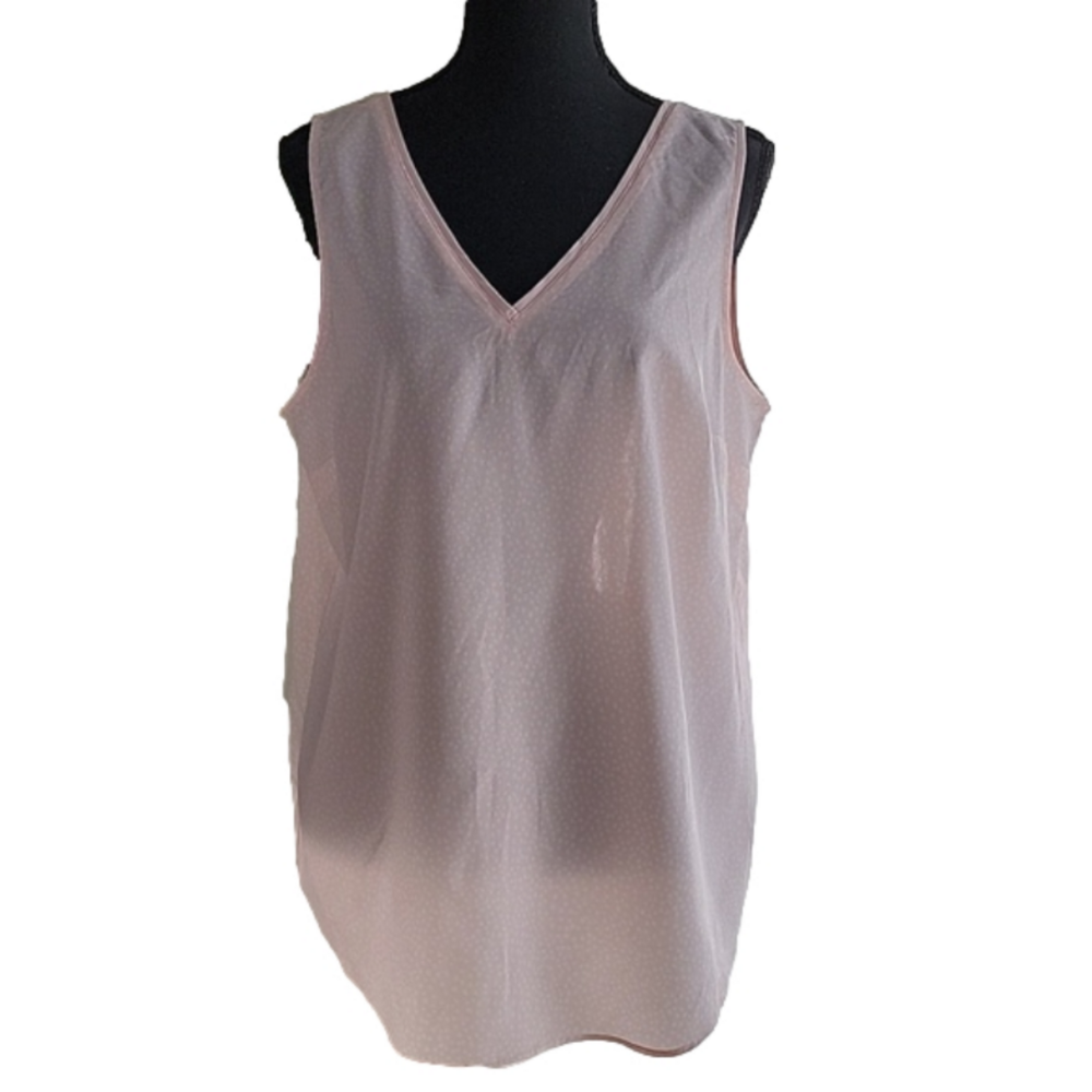 Banana Republic Pink White Dotted V-Neck Tank Size Large EUC